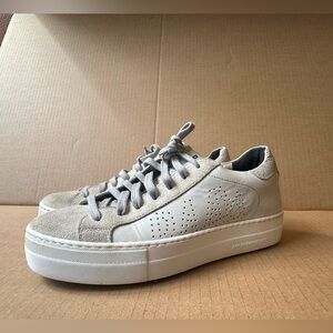 P448 “Thea” Platform Sneaker in Coyote White Suede And Leather Size 39